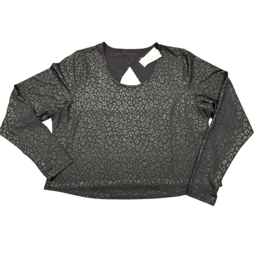 Livi Lane Bryant Workout Top 26/28 4X Cutout Long Sleeve Black Leopard NWT